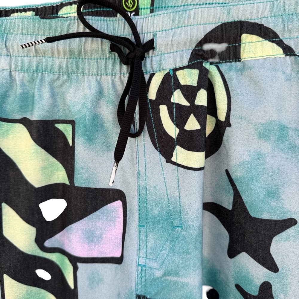 NWT Volcom Men's Swim Trunks Stoney's Teal Black Patterned Size XL Board Shorts - Picture 4 of 6
